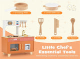 Orange Kids Play Kitchen with Realistic Faucet & Ice Dispenser, Anti-Tipping Pretend Cooking Set for 34281002