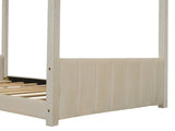 Twin Size Velvet House Bed Wood Bed, Beige 13139946