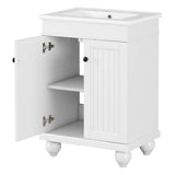 ZUN 24" White Modern Sleek Bathroom Vanity Elegant Ceramic Sink with Solid Wood Frame, Adjustable Shelf N725P189821K