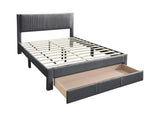 Contemporary 1pc Queen Size Bed w Storage Drawer Charcoal Corduroy Texture Design Platform Bedframe B011P238966