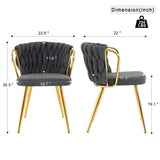 Modern simple Dark Grey linen dining chair, home bedroom stool back student desk chair, gold-plated W210P208446