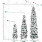 ZUN 8FT, 6FT, 4FT Pre-Lit Pencil Christmas Trees, 3-set Slim Artificial Christmas Tree With Snow 38709382