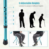 Folding Seat Cane 5-Level Height Adjust, LED Light, Anti-Slip Pads, Aluminum Alloy, Bonus 41483746