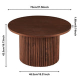 Walnut Wood Veneer Tabletop 27.56 Inch Round Coffee Table, Farmhouse Circle Coffee Table MDF W1164P225857