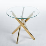 ZUN Golden Dining Table with cross metal leg and glass,Modern Space Saving Kitchen Table for Living W234P242550