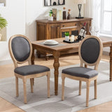 A&A Furniture,French Style Solid Wood Frame Antique Painting Linen Fabric Back Dining Chair,Set of W1143141071