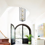 ZUN 12-Light Lantern Tired Farmhouse Ceiling Hanging Light Black Chandelier Metal Modern Pendant Light W1592P209900