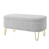 Oval Storage Bench for Living Room Bedroom End of Bed, Upholstered Storage Ottoman Entryway Bench N769P195486G