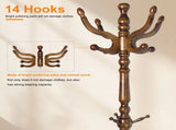 Freestanding Wooden Coat Rack, Vintage Natural Birch Wood Coat Tree with Hooks, Sturdy Hall Tree for 78593555