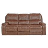 ZUN Achern Brown Leather-Air Nailhead Manual Reclining Sofa with Storage Console and USB Port T2574P198806