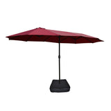 ZUN 15x9ft Large Double-Sided Rectangular Outdoor Twin Patio Market Umbrella with light and base- red 69800609