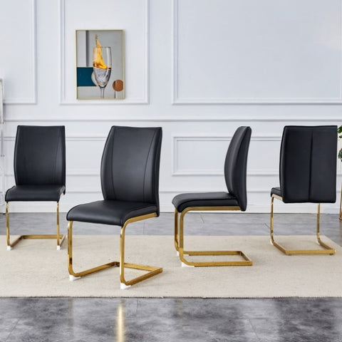 ZUN Luxury Simple Arch Chair - Set of 4 BLACK PU Material High Resilience Dining Chair with Arched Metal W1151P154872