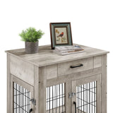 ZUN Furniture Style Dog Crate End Table with Drawer, Pet Kennels with Double Doors, Dog House Indoor W116240714