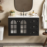 ZUN 36 Inch Floating Bathroom Vanity with Ceramic Sink, Wall Mounted Bathroom Cabinet with 3 Drawers & N710P198681B