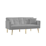 Grey Velvet Futon Sofa Bed with Gold Metal Legs W58861176