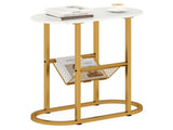 2-Tier Industrial Oval End Table with Mesh Shelf, Narrow Side Table for Living Room Bedroom, 11396266