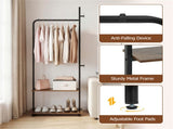 Industrial Rolling Clothing Rack with 2 Wooden Shelves & Hooks, Freestanding Garment Rack for 80127414