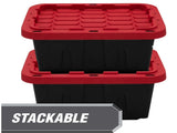 5 Gallon Snap Lid Storage Bin, Black and Red, Pack of 4 70910301