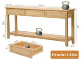 Boho Style Rattan Console Table with 3 Drawers and Open Storage Shelf, Entryway Table Narrow Long 15733776