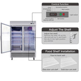 54"W Commercial Refrigerator 2 Section 2 Glass Door Stainless Steel Display Refrigerator 42.2 Cu.ft. N818P191851S