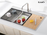 Stainless Steel Kitchen Sink, 30x22 Single Bowl, Overmount Handmade Sink in Brushed, with Cutting 53384040