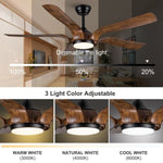 ZUN Smart 56" Integrated LED Ceiling Fan with Antique Brown Blades in Matte Black Fan Body Finish W1367P222517