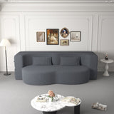 Modern Floor Sofa with 2 Pillows,Convertible Teddy Fabric Foam-Filled Sleeper Sofa Bed,15" Full Size 73126856