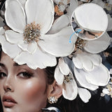 Floral Woman Canvas Wall Art Black and White Bird Tattoo Portrait Modern Aesthetic Artwork for W3374P322231