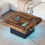 ZUN ON-TREND 31.4'' x 31.4'' Farmhouse Coffee Table with 2 USB Ports and Outlets, Brown Spliced Wood N721P189320B