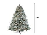 7 FT Pre-lit Snow Flocked Christmas Tree, Artificial Hinged Xmas Pine Tree with 1000 Branch Tips, 95387815