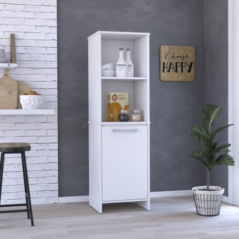 ZUN Eiffel Kitchen Pantry, Two External Shelves, Single Door Cabinet, Two Interior Shelves White -White B20091907