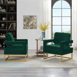 Modern Style Accent Chair with Gold Metal Base , Velvet Upholstered Leisure Chair with Open Armrest, W2186P148524