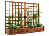 Rustic Brown Elevated Planter with Lattice Trellis, Dual Large Planting Boxes with Drainage System 67310581