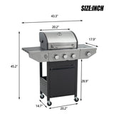 Propane Grill 3 Burner Barbecue Grill Stainless Steel Gas Grill with Side Burner and Thermometer for 21785975