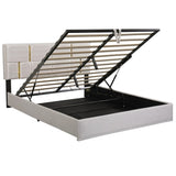Queen Size Upholstered Platform Bed with Hydraulic Storage System,No Box Spring Needed,Beige N733P207778A
