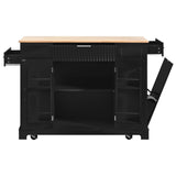 K&K Fluted Kitchen Island with Trash Can Storage Cabinet, Power Outlet, Internal Storage Rack, N707P221571B