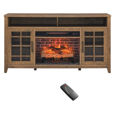 ZUN 55 inch TV Media Stand with Electric Fireplace KD Inserts Heater,Reclaimed Barnwood Color W1769132634