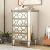 ZUN Elegant Mirrored 4-Drawer Chest with Golden Lines Storage Cabinet for Living Room, Hallway, Entryway WF302317AAN