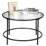 2 Layers 5mm Thick Tempered Glass Countertops Round Wrought Iron Coffee Table Black 87255188