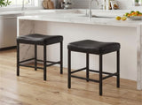 Set of 2 Black Backless Bar Stools, Ergonomic Saddle Seat with 3.5" Thick Cushion & Built-in 50501395