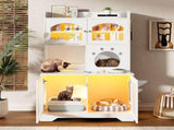 3-Tier Cat Litter Box Enclosure with Storage Cabinet, Hidden Cat Washroom Furniture with Fluted N704P490436K