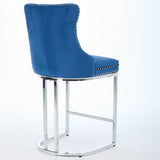 25" Counter Height Bar Stools Set of 2, Modern Velvet Barstools with Button Back&Rivet Trim W1143P217852