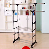 ZUN Dual Bars Horizontal & Vertical Telescope Style 3 Tiers Stainless Steel Clothing Garment Shoe Rack B 14578480