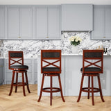 30" Bar Height X-Back Swivel Stool, Stool, Cherry Finish, Charcoal Fabric Seat B04660711