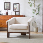 ZUN 34" Mid-Century Modern Accent Chair with White Fabric, Deep Cushions, and Wide Armrests – Ideal for N767P210787E