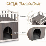 ZUN 2-Story Wooden Feral Cat House Dog House for Outdoor and Indoor, Pet House with Stairs, Grey & White 10767951