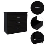 Melia Three Drawer Dresser, Superior Top, Metal Hardware -Black B07092095
