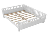 Full Size Wood Platform Bed for Kids, Wood Low Profile Full Bed with Rails for Girls and Boys, White W2593P331684