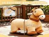 Brown 6V Electric Ride On Pony Battery Powered Toddler Toy with Music, Forward Movement & Silent PU 96194738