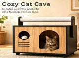 Wooden Cat Cave House Dual-Use Sisal Scratching Post Handle, Engineered Wood Indoor Cat Condo 10623708